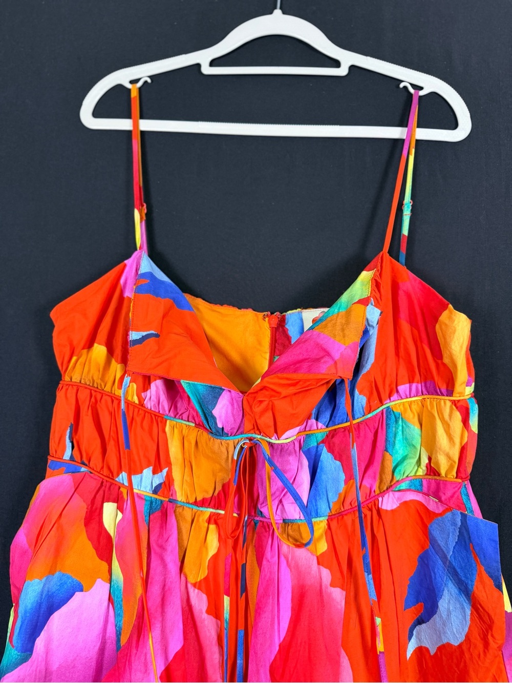 FARM Rio Vibrant Red Multicolor Floral Print Romper NWOT adjustable legs zip up - Picture 3 of 16